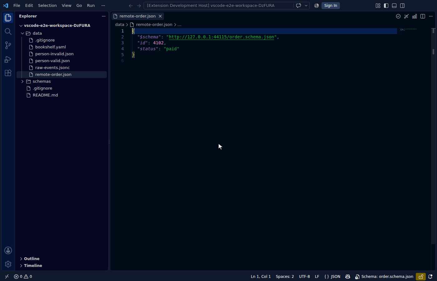 Caching a remote schema locally from the quick fix on the $schema line