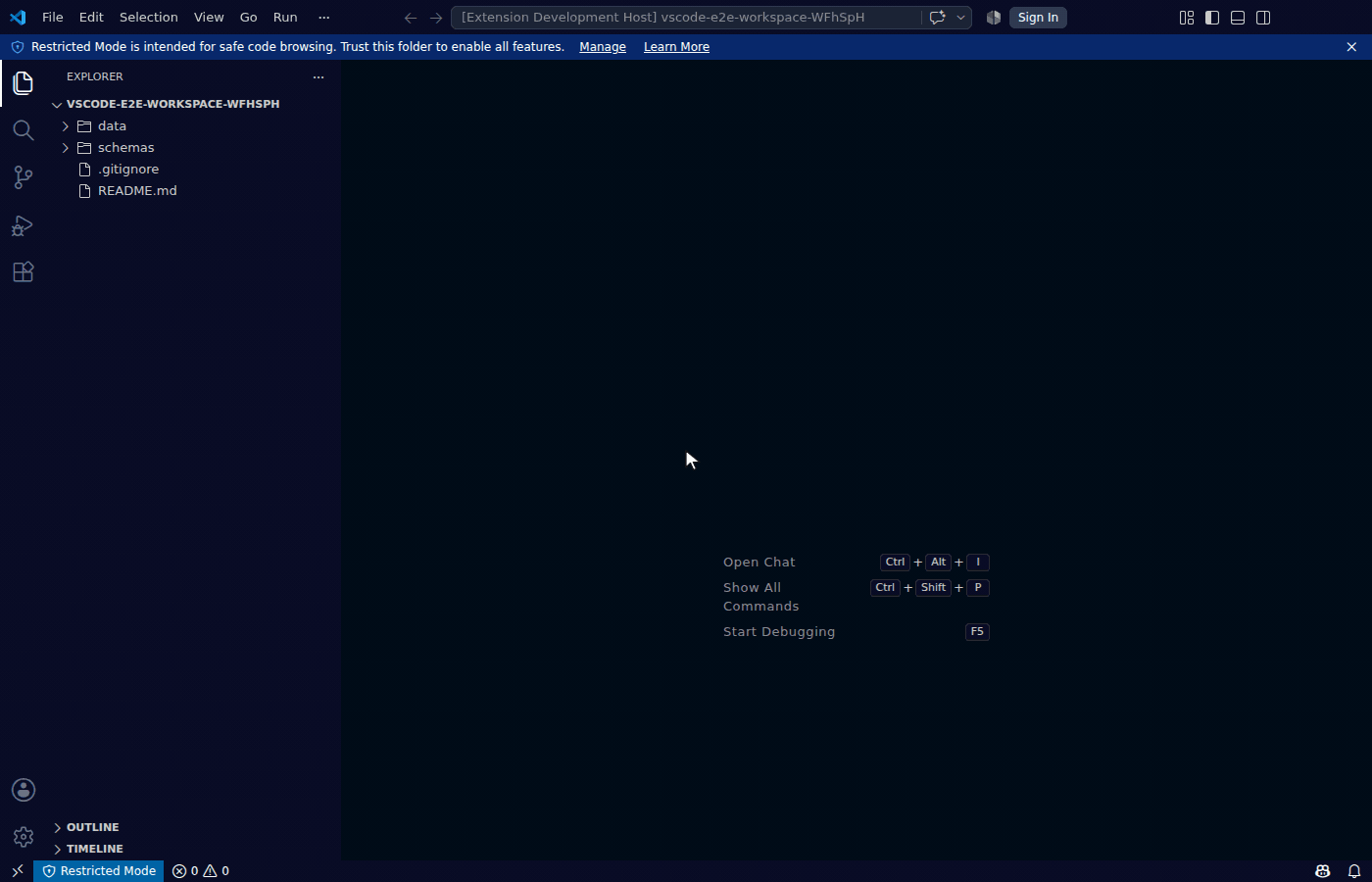 Preview refusing in Restricted Mode, with the Manage Workspace Trust button